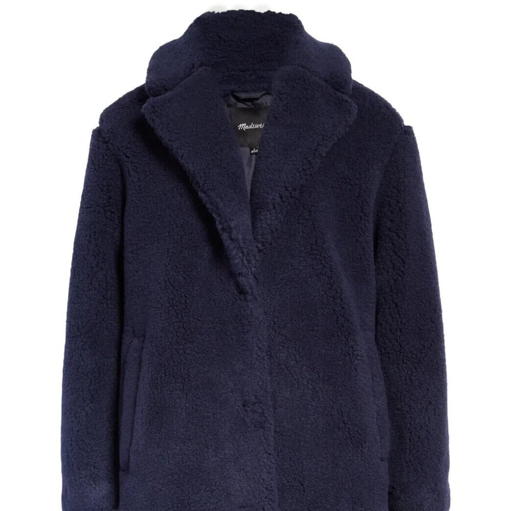 NWT Madewell (Re)sourced Teddy Coat, DARK NIGHTFALL, XS, MSRP $278
